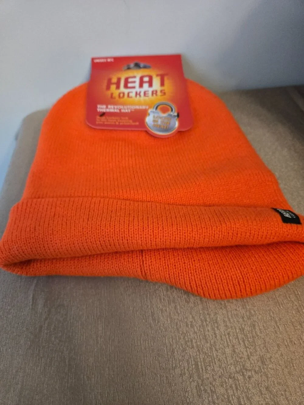 Heat Lockers Thermal Beanie Hat Orange Unisex M/L Fleece Lined Winter Cap